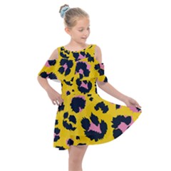 Leopard Print Seamless Pattern Kids  Shoulder Cutout Chiffon Dress by Hannah976