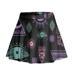 Vintage Seamless Pattern With Tribal Art African Style Drawing Mini Flare Skirt by Hannah976