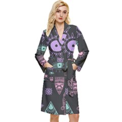 Vintage Seamless Pattern With Tribal Art African Style Drawing Long Sleeve Velvet Robe by Hannah976