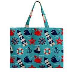 Seamless Pattern Nautical Icons Cartoon Style Zipper Mini Tote Bag by Hannah976