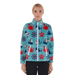 Seamless Pattern Nautical Icons Cartoon Style Women s Bomber Jacket by Hannah976