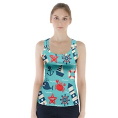 Seamless Pattern Nautical Icons Cartoon Style Racer Back Sports Top by Hannah976