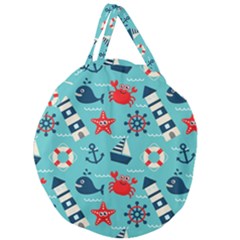 Seamless Pattern Nautical Icons Cartoon Style Giant Round Zipper Tote by Hannah976