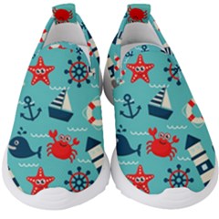 Seamless Pattern Nautical Icons Cartoon Style Kids  Slip On Sneakers by Hannah976