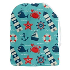 Seamless Pattern Nautical Icons Cartoon Style Drawstring Pouch (3xl) by Hannah976