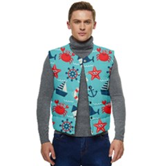 Seamless Pattern Nautical Icons Cartoon Style Men s Button Up Puffer Vest	 by Hannah976