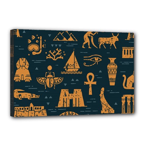 Dark Seamless Pattern Symbols Landmarks Signs Egypt Art Canvas 18  X 12  (stretched) by Hannah976