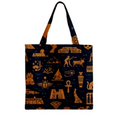 Dark Seamless Pattern Symbols Landmarks Signs Egypt Art Zipper Grocery Tote Bag by Hannah976