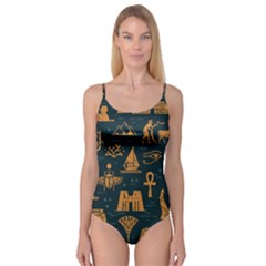 Dark Seamless Pattern Symbols Landmarks Signs Egypt Art Camisole Leotard  by Hannah976