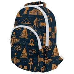 Dark Seamless Pattern Symbols Landmarks Signs Egypt Art Rounded Multi Pocket Backpack by Hannah976