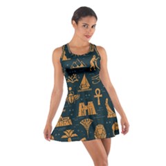 Dark Seamless Pattern Symbols Landmarks Signs Egypt Art Cotton Racerback Dress by Hannah976