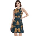 Dark Seamless Pattern Symbols Landmarks Signs Egypt Art Cocktail Party Halter Sleeveless Dress With Pockets View1