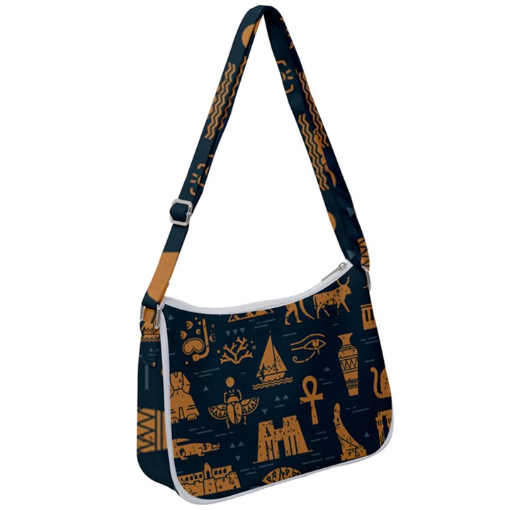 Dark Seamless Pattern Symbols Landmarks Signs Egypt Art Zip Up Shoulder Bag