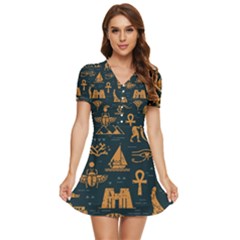 Dark Seamless Pattern Symbols Landmarks Signs Egypt Art V-neck High Waist Chiffon Mini Dress by Hannah976