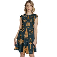 Dark Seamless Pattern Symbols Landmarks Signs Egypt Art Cap Sleeve High Waist Dress by Hannah976