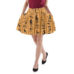 Egyptian Hieroglyphs Ancient Egypt Letters Papyrus Background Vector Old Egyptian Hieroglyph Writing A-line Pocket Skirt by Hannah976