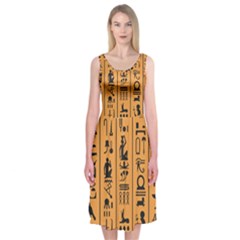 Egyptian Hieroglyphs Ancient Egypt Letters Papyrus Background Vector Old Egyptian Hieroglyph Writing Midi Sleeveless Dress by Hannah976