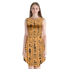 Egyptian Hieroglyphs Ancient Egypt Letters Papyrus Background Vector Old Egyptian Hieroglyph Writing Sleeveless Chiffon Dress   by Hannah976