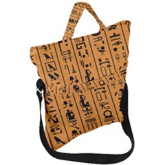 Egyptian Hieroglyphs Ancient Egypt Letters Papyrus Background Vector Old Egyptian Hieroglyph Writing Fold Over Handle Tote Bag by Hannah976