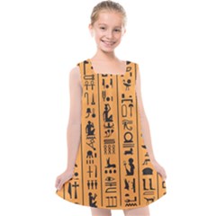 Egyptian Hieroglyphs Ancient Egypt Letters Papyrus Background Vector Old Egyptian Hieroglyph Writing Kids  Cross Back Dress by Hannah976