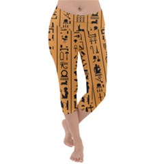 Egyptian Hieroglyphs Ancient Egypt Letters Papyrus Background Vector Old Egyptian Hieroglyph Writing Lightweight Velour Capri Yoga Leggings