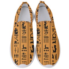 Egyptian Hieroglyphs Ancient Egypt Letters Papyrus Background Vector Old Egyptian Hieroglyph Writing Men s Slip On Sneakers by Hannah976