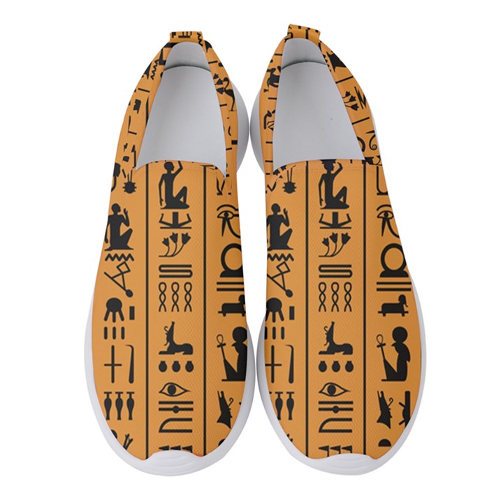 Egyptian Hieroglyphs Ancient Egypt Letters Papyrus Background Vector Old Egyptian Hieroglyph Writing Women s Slip On Sneakers