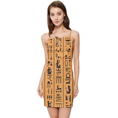 Egyptian Hieroglyphs Ancient Egypt Letters Papyrus Background Vector Old Egyptian Hieroglyph Writing Summer Tie Front Dress by Hannah976