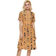 Egyptian Hieroglyphs Ancient Egypt Letters Papyrus Background Vector Old Egyptian Hieroglyph Writing Button Top Knee Length Dress by Hannah976