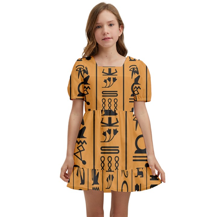 Egyptian Hieroglyphs Ancient Egypt Letters Papyrus Background Vector Old Egyptian Hieroglyph Writing Kids  Short Sleeve Dolly Dress