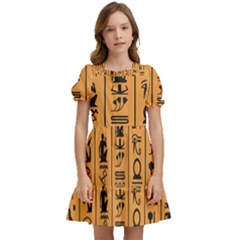 Egyptian Hieroglyphs Ancient Egypt Letters Papyrus Background Vector Old Egyptian Hieroglyph Writing Kids  Puff Sleeved Dress by Hannah976