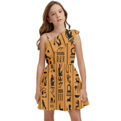 Egyptian Hieroglyphs Ancient Egypt Letters Papyrus Background Vector Old Egyptian Hieroglyph Writing Kids  One Shoulder Party Dress by Hannah976