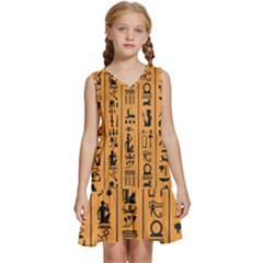 Egyptian Hieroglyphs Ancient Egypt Letters Papyrus Background Vector Old Egyptian Hieroglyph Writing Kids  Sleeveless Tiered Mini Dress by Hannah976