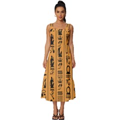 Egyptian Hieroglyphs Ancient Egypt Letters Papyrus Background Vector Old Egyptian Hieroglyph Writing Square Neckline Tiered Midi Dress by Hannah976