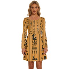 Egyptian Hieroglyphs Ancient Egypt Letters Papyrus Background Vector Old Egyptian Hieroglyph Writing Long Sleeve Wide Neck Velvet Dress by Hannah976