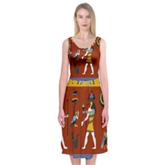 Ancient Egyptian Religion Seamless Pattern Midi Sleeveless Dress by Hannah976