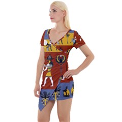 Ancient Egyptian Religion Seamless Pattern Short Sleeve Asymmetric Mini Dress by Hannah976