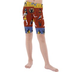 Ancient Egyptian Religion Seamless Pattern Kids  Mid Length Swim Shorts by Hannah976