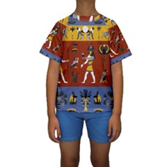 Ancient Egyptian Religion Seamless Pattern Kids  Short Sleeve Swimwear by Hannah976