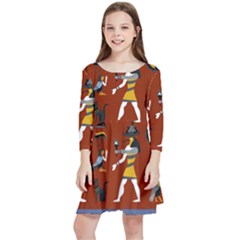 Ancient Egyptian Religion Seamless Pattern Kids  Quarter Sleeve Skater Dress by Hannah976