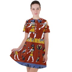 Ancient Egyptian Religion Seamless Pattern Short Sleeve Shoulder Cut Out Dress  by Hannah976