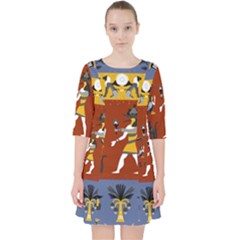 Ancient Egyptian Religion Seamless Pattern Quarter Sleeve Pocket Dress