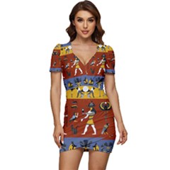 Ancient Egyptian Religion Seamless Pattern Low Cut Cap Sleeve Mini Dress by Hannah976