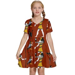 Ancient Egyptian Religion Seamless Pattern Kids  Short Sleeve Tiered Mini Dress by Hannah976