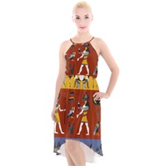 Ancient Egyptian Religion Seamless Pattern High-low Halter Chiffon Dress  by Hannah976