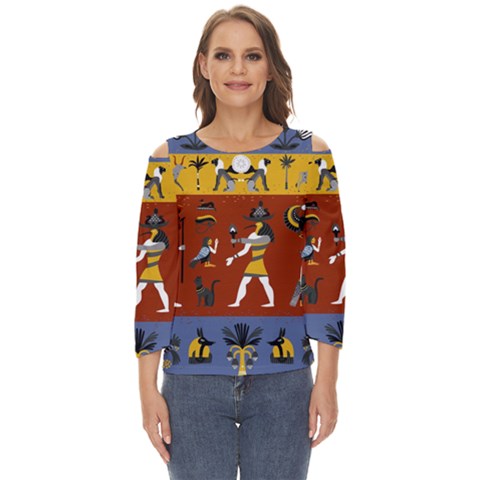 Ancient Egyptian Religion Seamless Pattern Cut Out Wide Sleeve Top by Hannah976