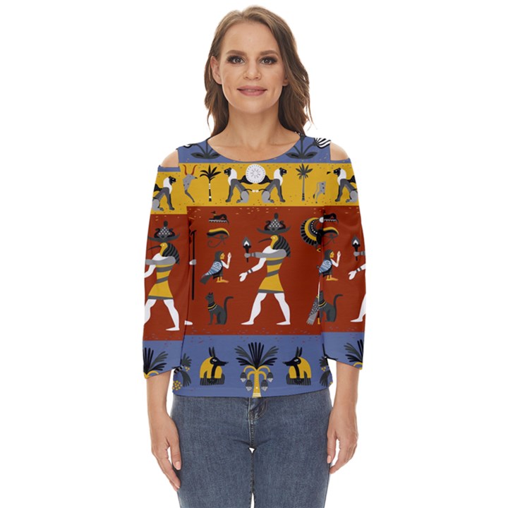 Ancient Egyptian Religion Seamless Pattern Cut Out Wide Sleeve Top