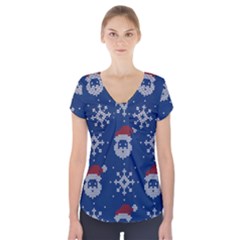 Santa Clauses Wallpaper Short Sleeve Front Detail Top