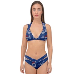 Santa Clauses Wallpaper Double Strap Halter Bikini Set by artworkshop