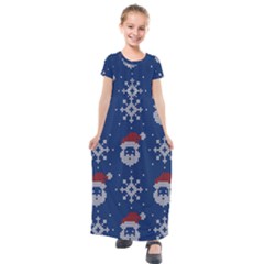 Santa Clauses Wallpaper Kids  Short Sleeve Maxi Dress by artworkshop